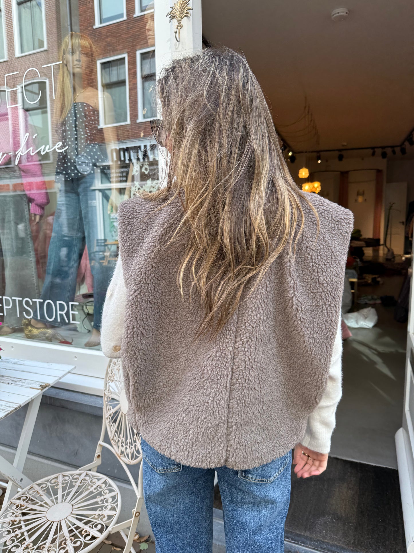Fay teddy gilet taupe