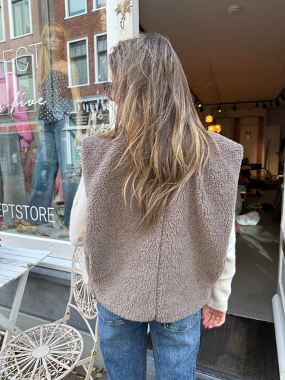 Fay teddy gilet taupe