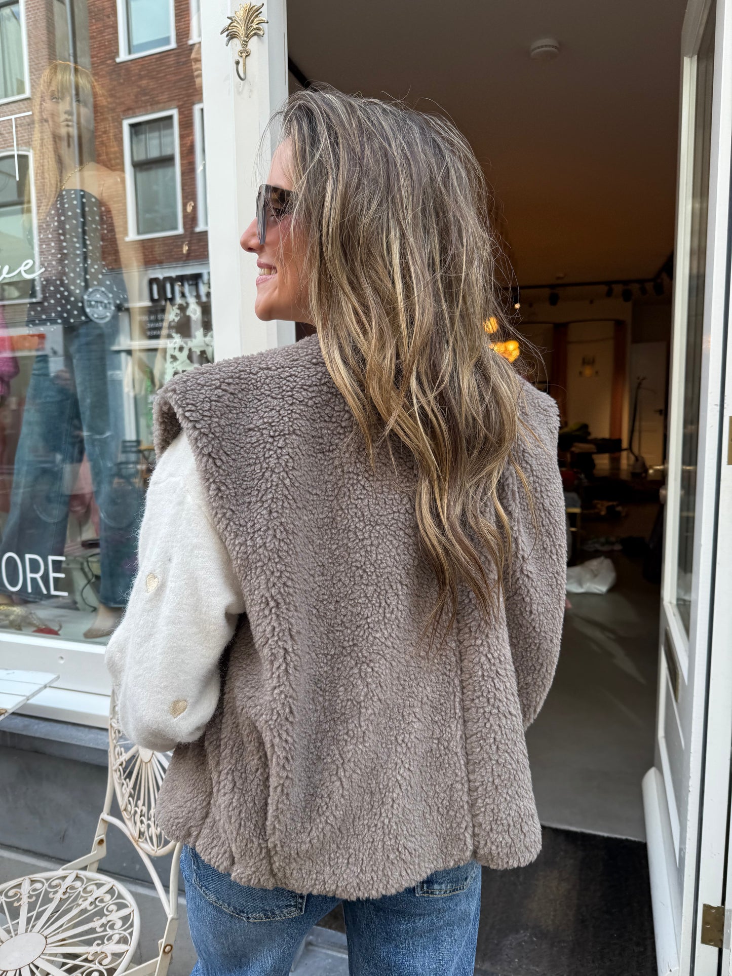 Fay teddy gilet taupe