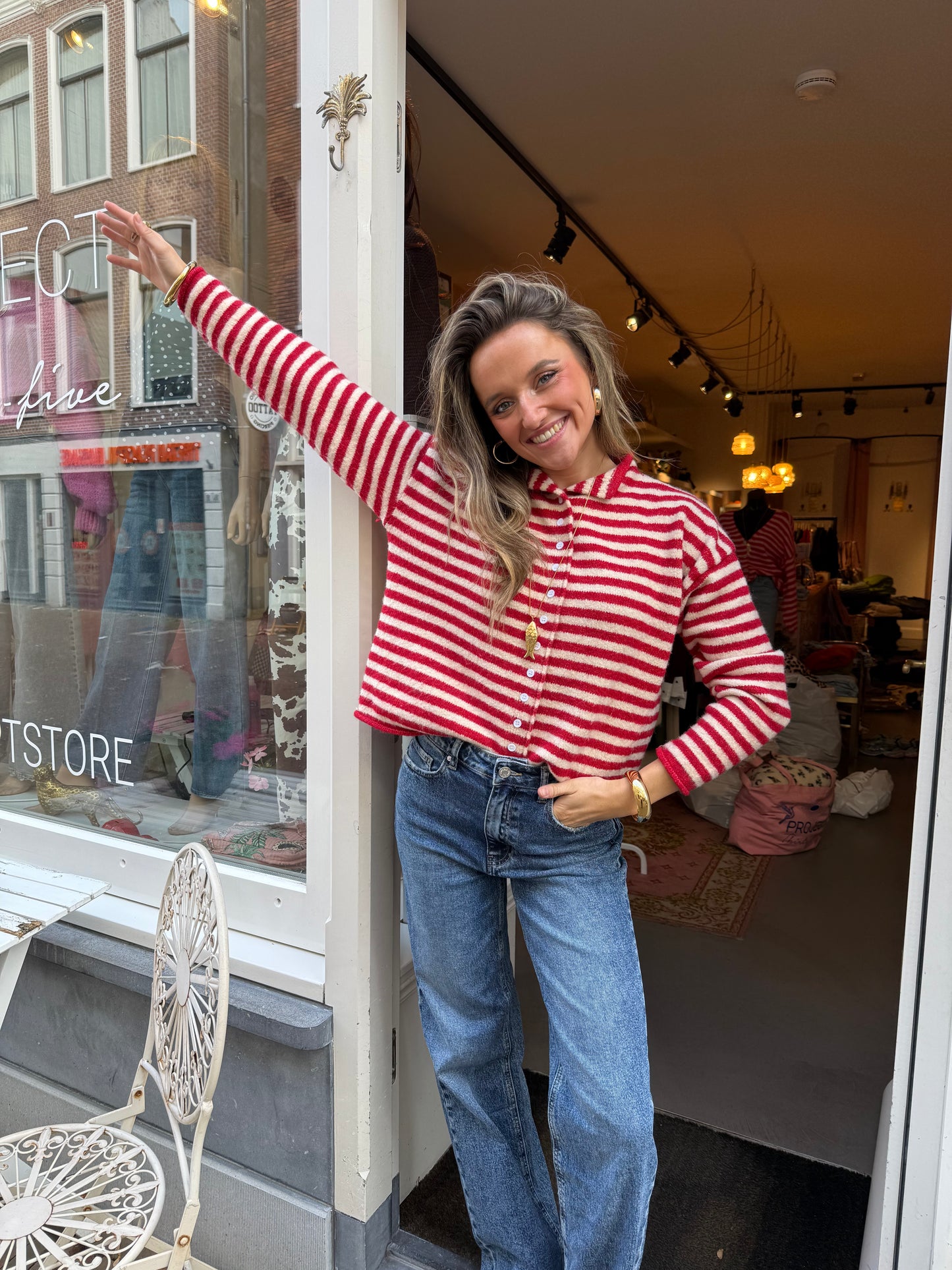 Noa knit striped red/white