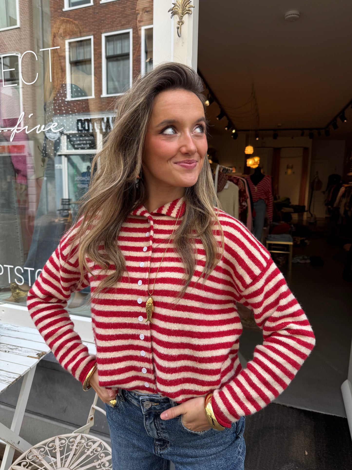 Noa knit striped red/white