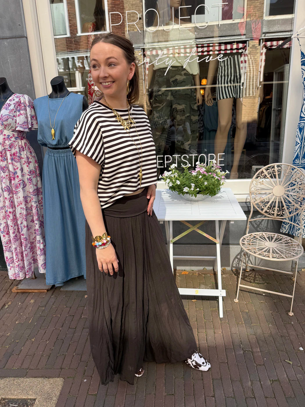 Puck maxi rok soepelvallend bruin