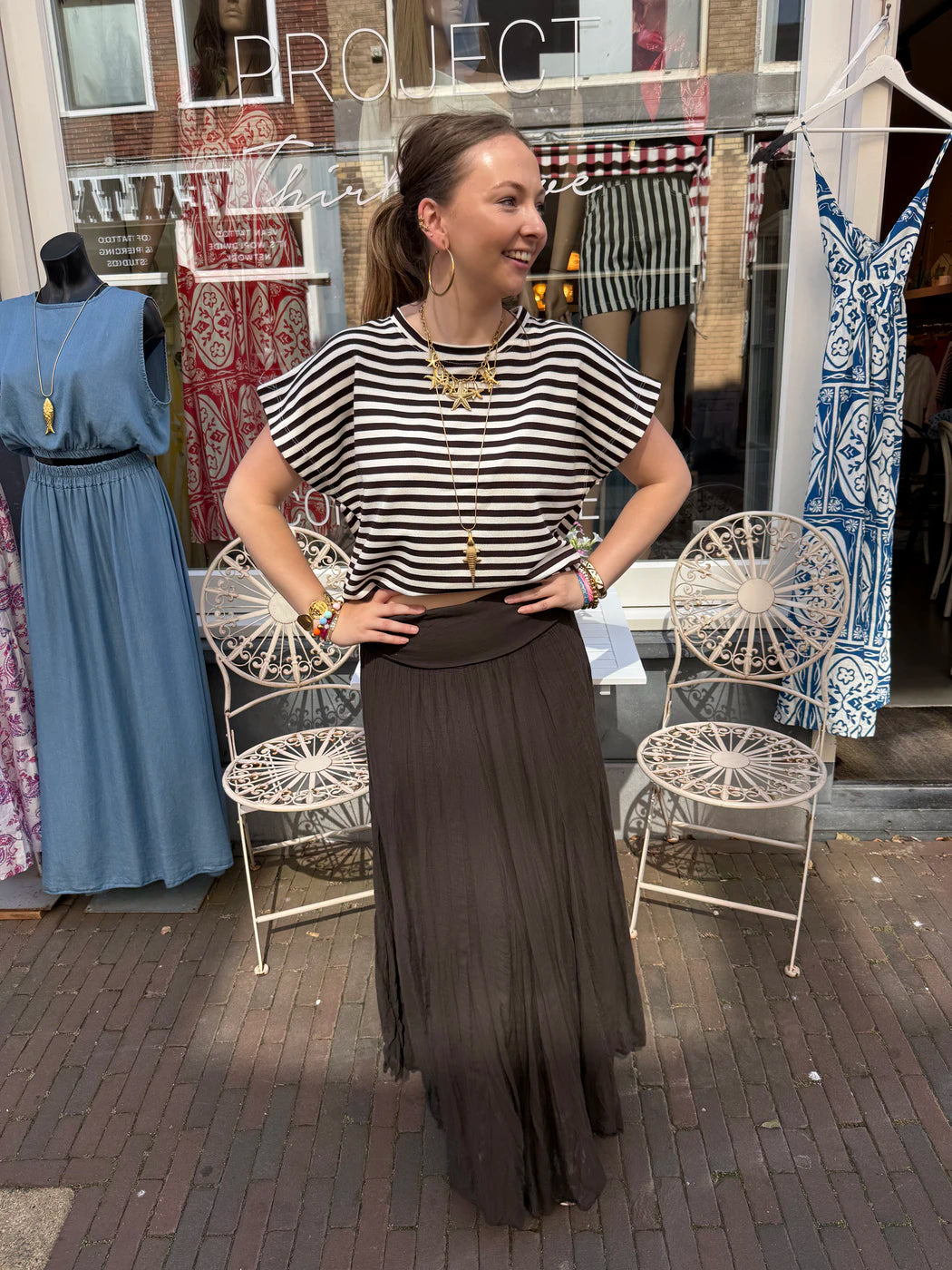 Puck maxi rok soepelvallend bruin