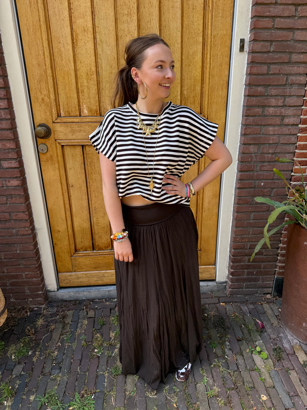 Puck maxi rok soepelvallend bruin