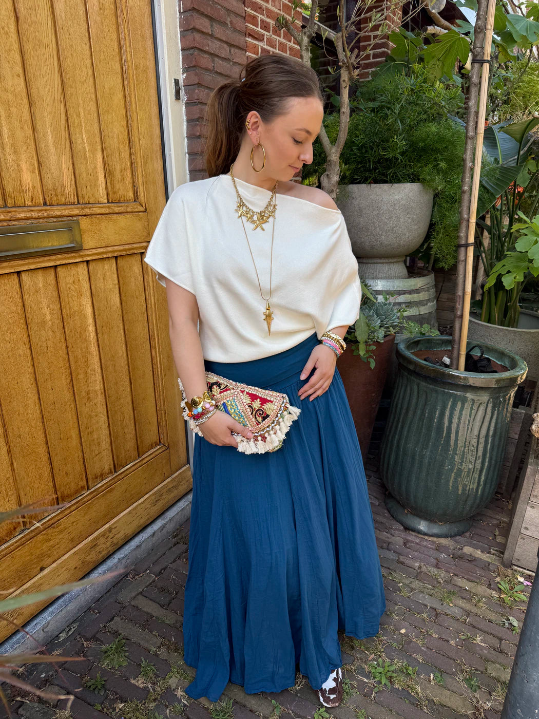 Puck maxi rok soepelvallend petrol