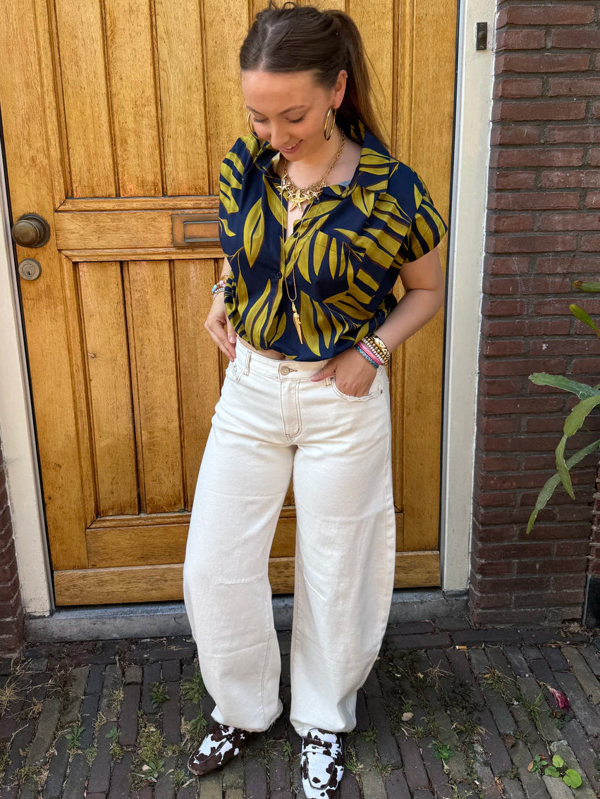 Mies blouse jungle print navy/groen