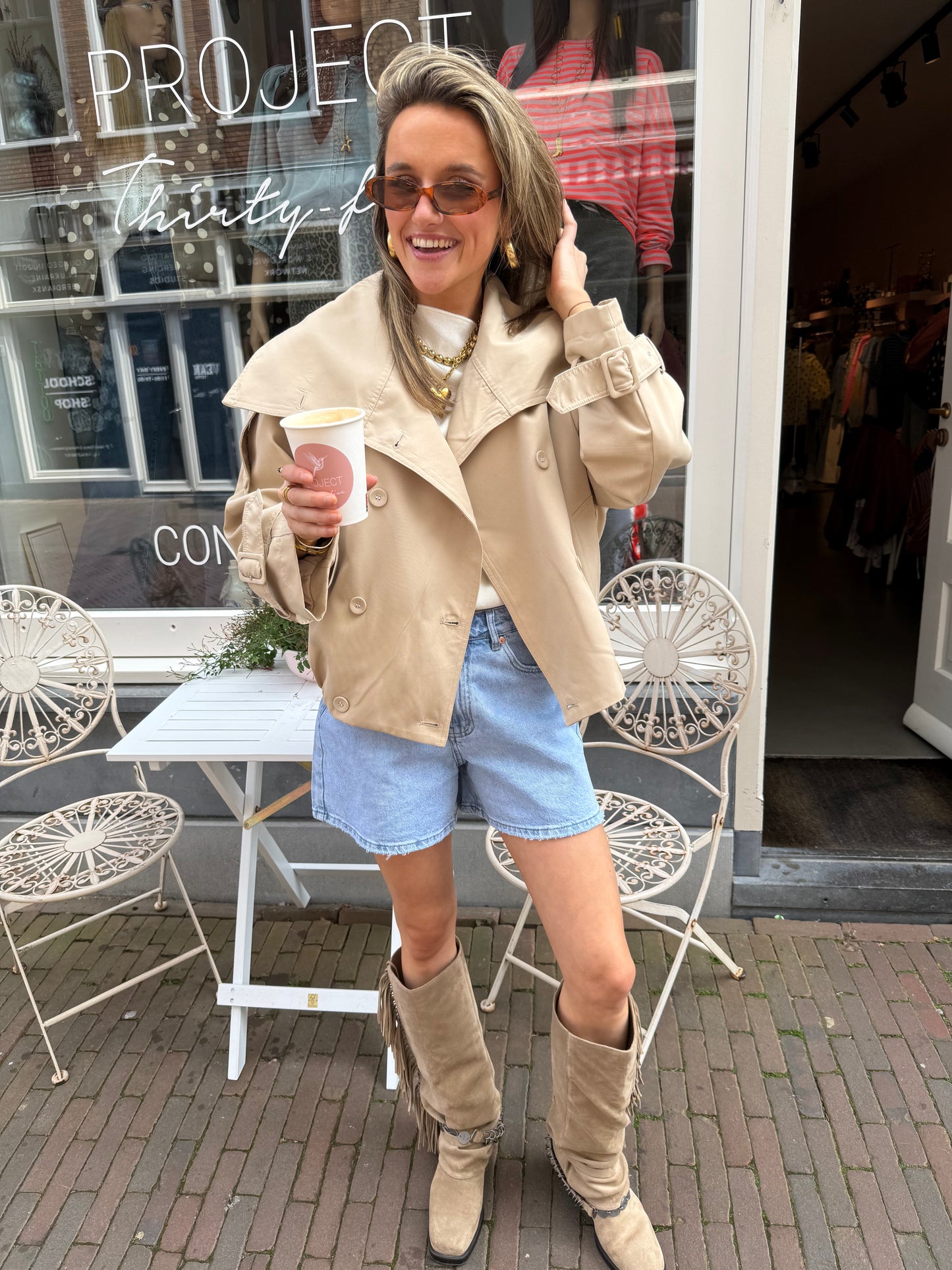 Tommy trenchcoat cropped beige