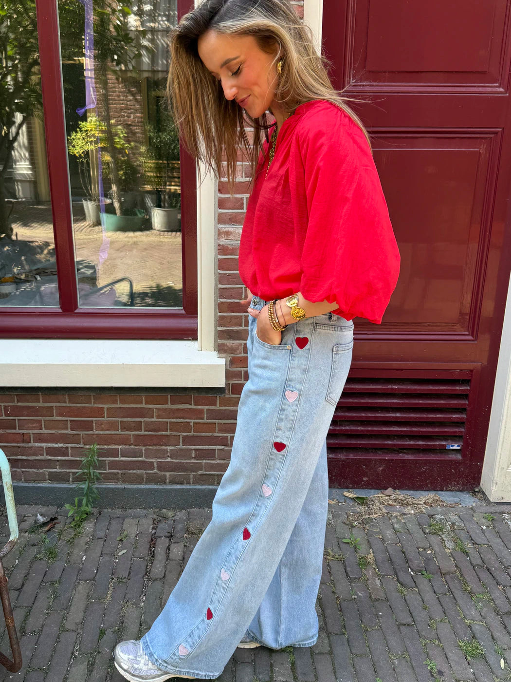 Eef wide leg hartjes jeans mid waisted