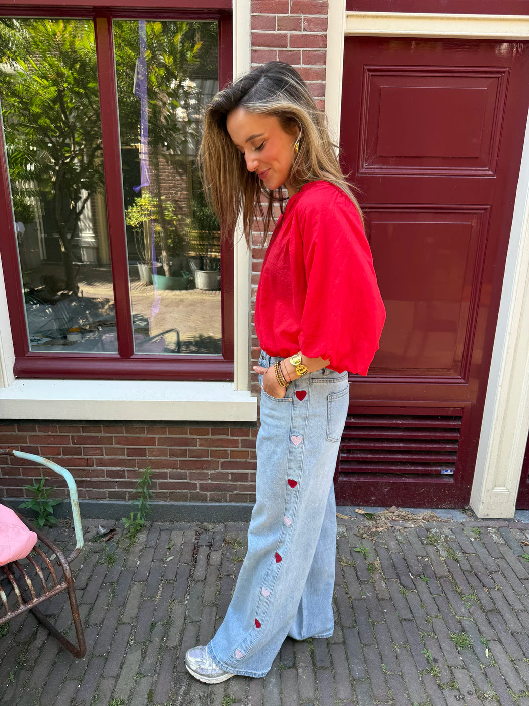 Eef wide leg hartjes jeans mid waisted