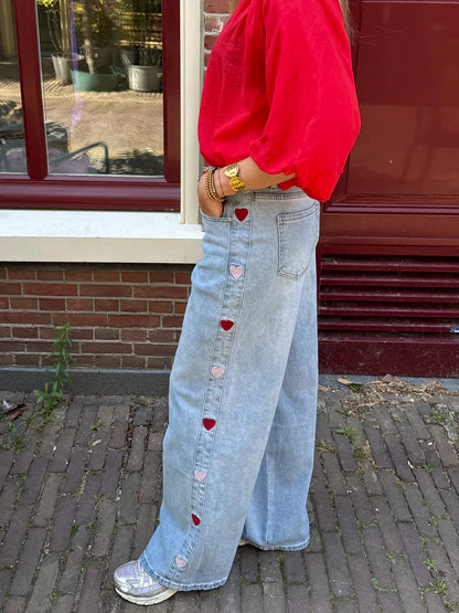 Eef wide leg hartjes jeans mid waisted