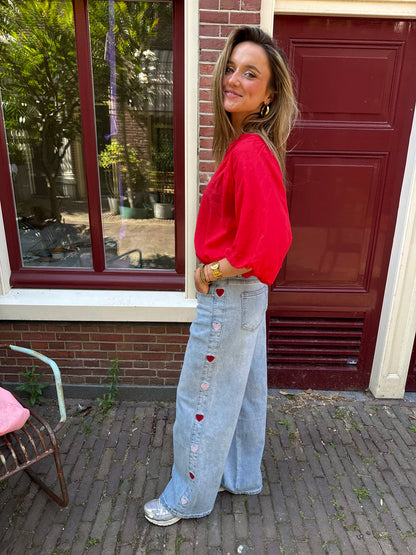 Eef wide leg hartjes jeans mid waisted