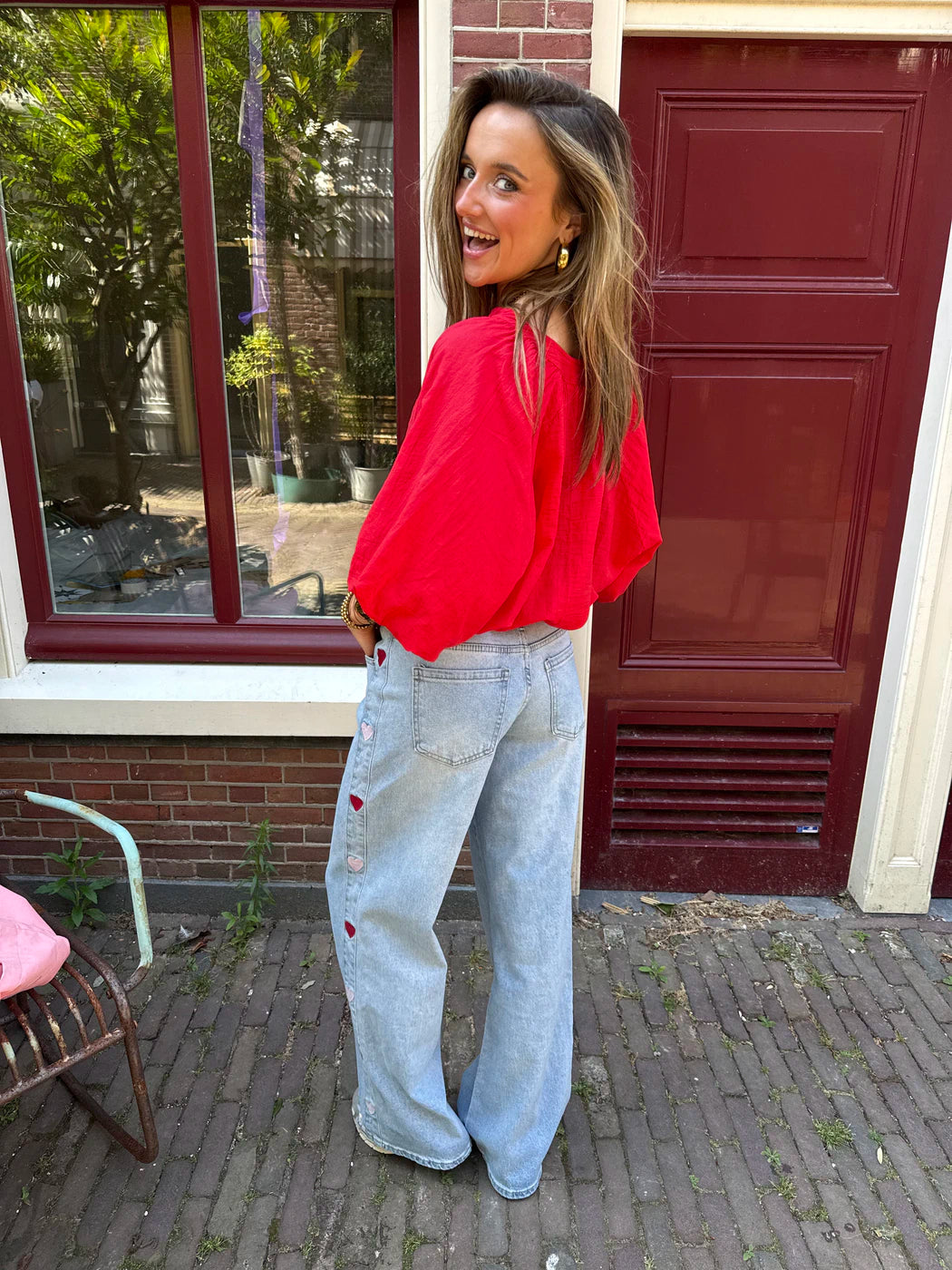 Eef wide leg hartjes jeans mid waisted