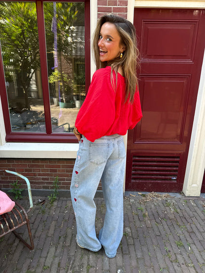 Eef wide leg hartjes jeans mid waisted