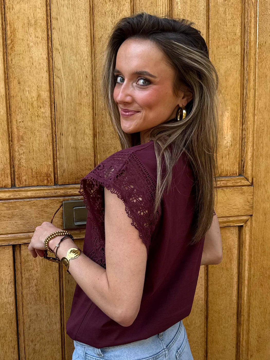 Lilou top bordeaux kanten mouw