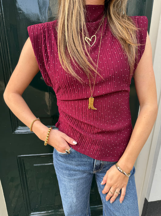 Lizzy glitter top burgundy