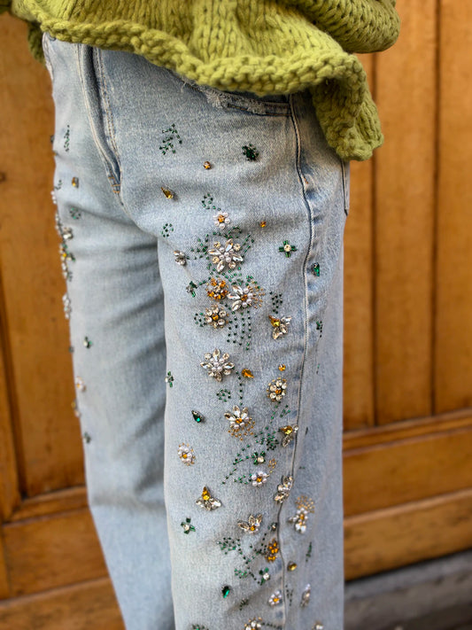 Annabel wide leg jeans steentjes