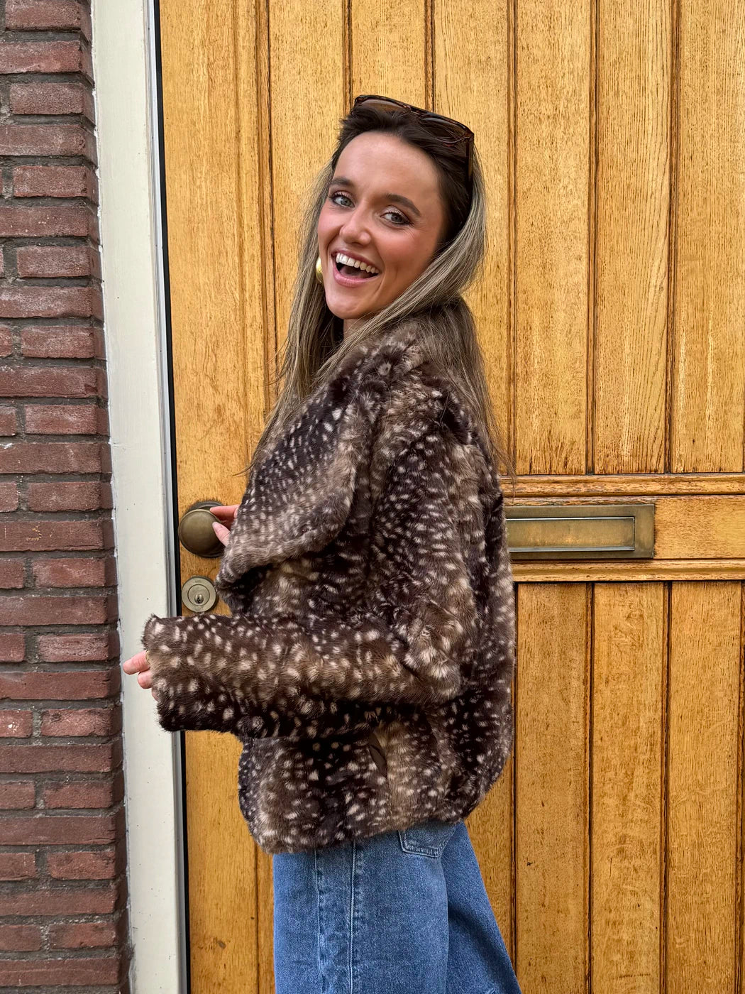 Ruby bambi print fur jasje