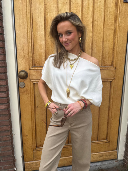 Winnie one shoulder top white