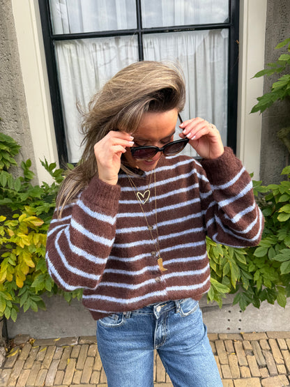 Gigi cardigan brown/blue striped
