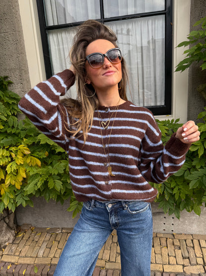 Gigi cardigan brown/blue striped