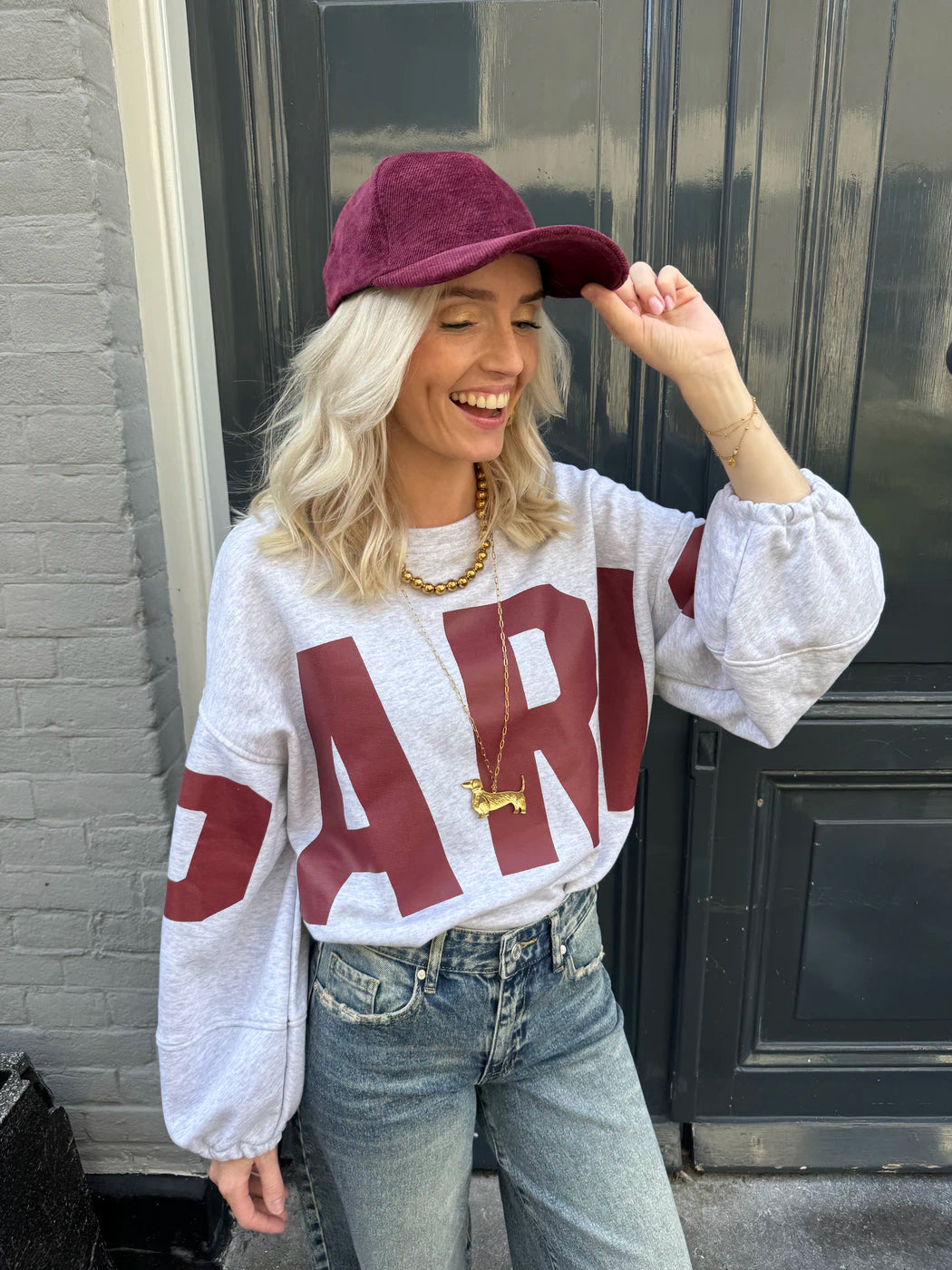 Paris sweater grijs/bordeaux