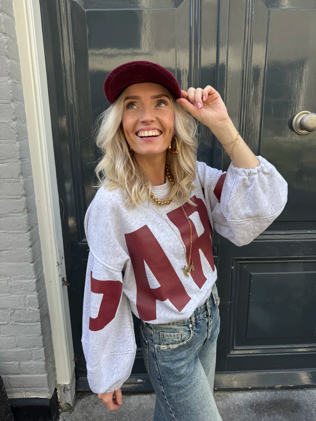 Paris sweater grijs/bordeaux