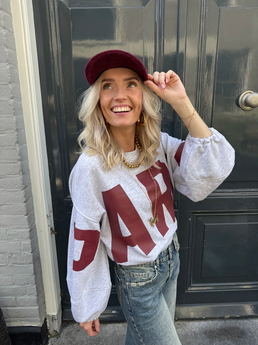 Paris sweater grijs/bordeaux