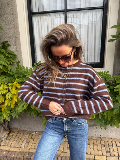 Gigi cardigan brown/blue striped