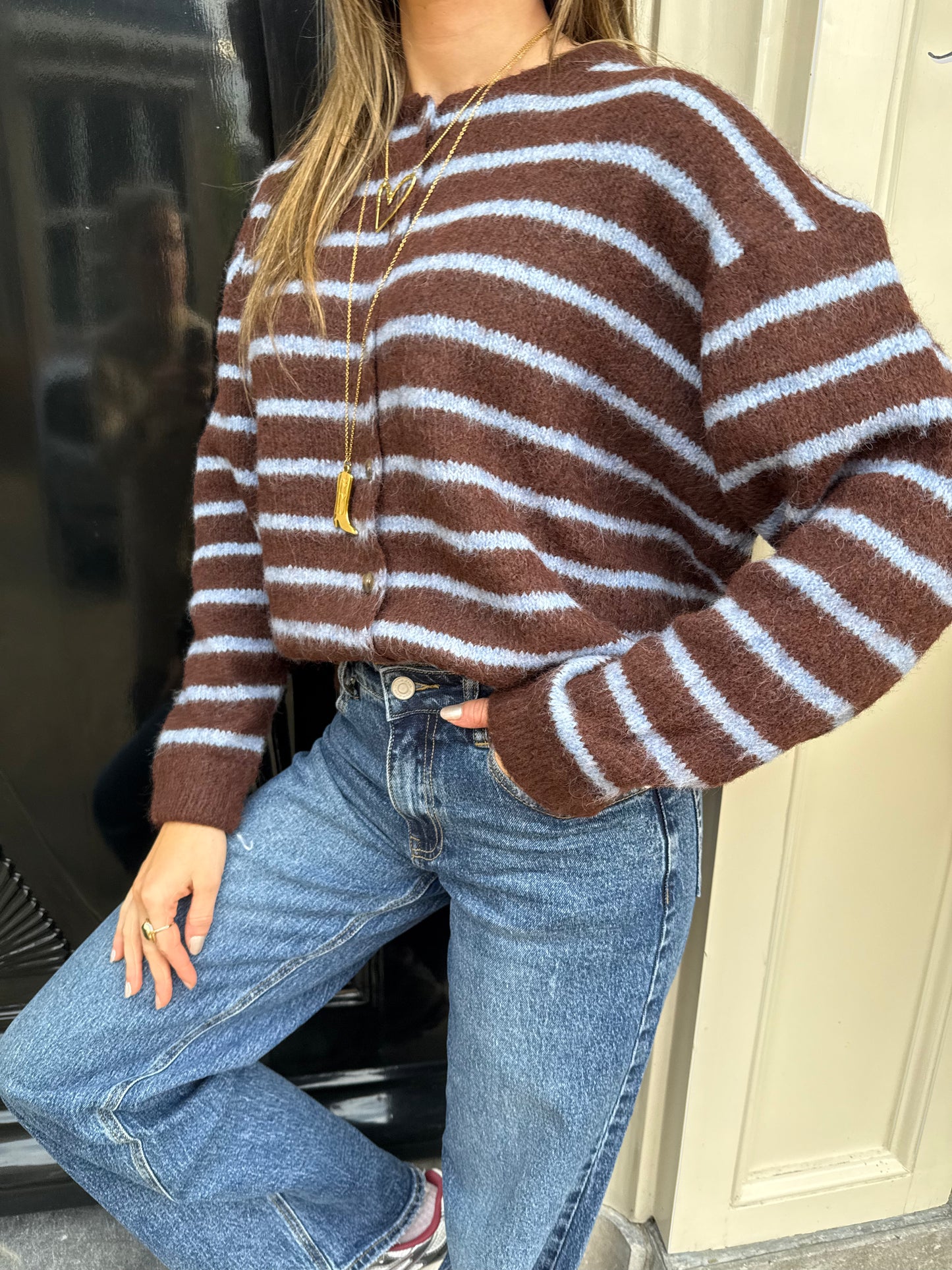 Gigi cardigan brown/blue striped