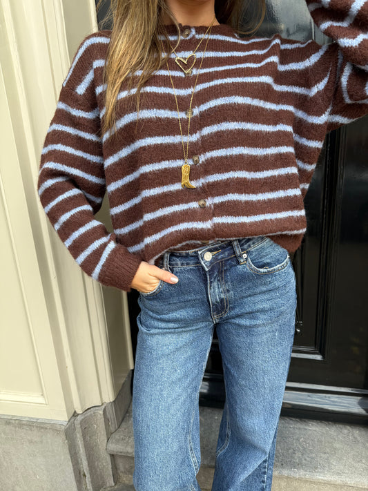 Gigi cardigan brown/blue striped