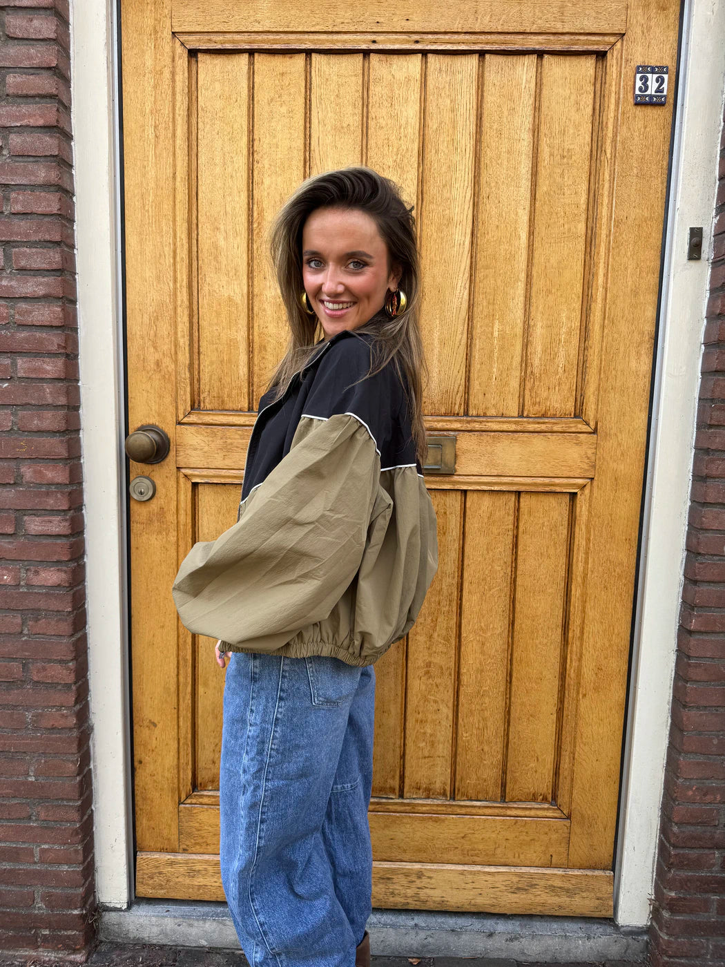 Louie bomber jas beige/zwart