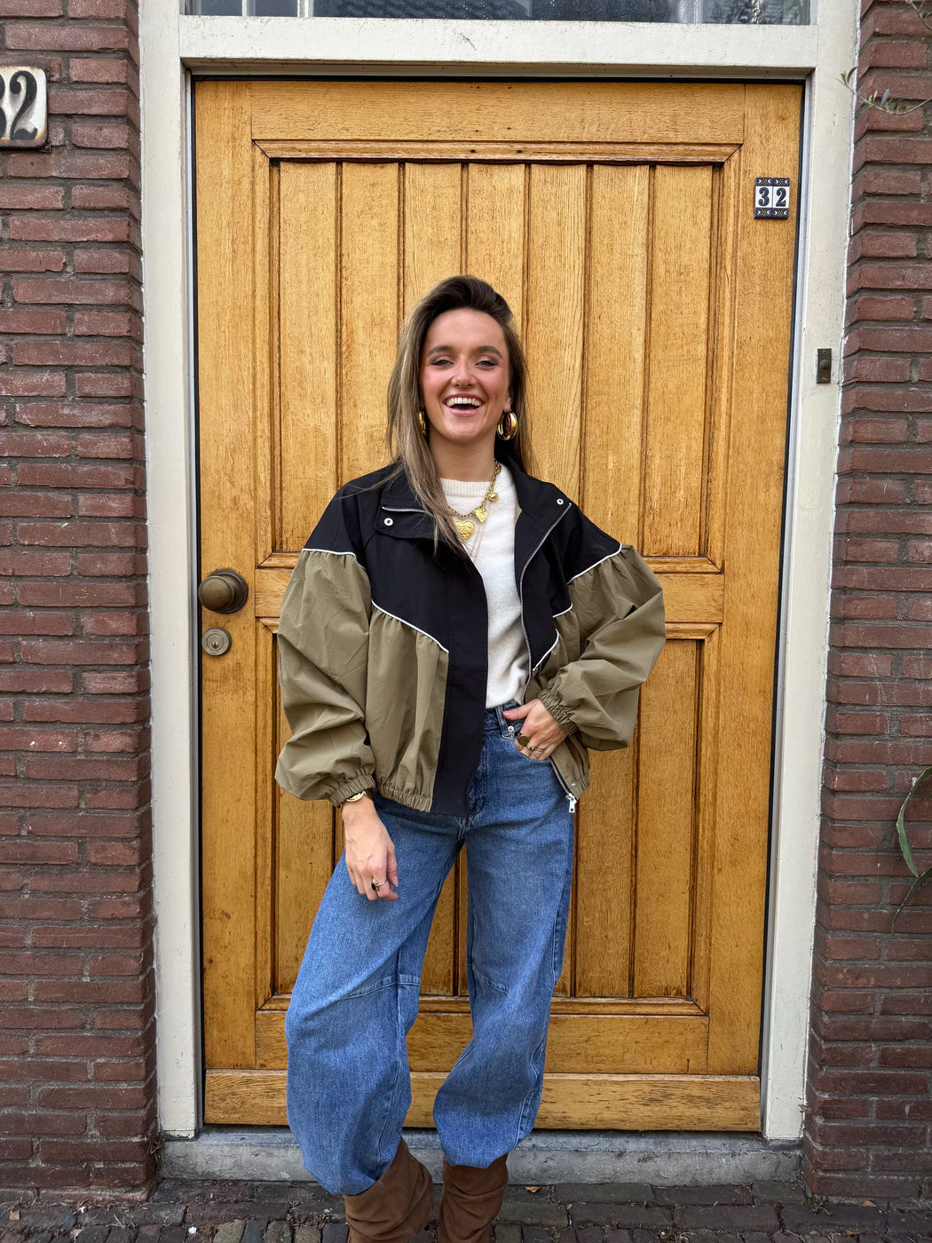 Louie bomber jas beige/zwart