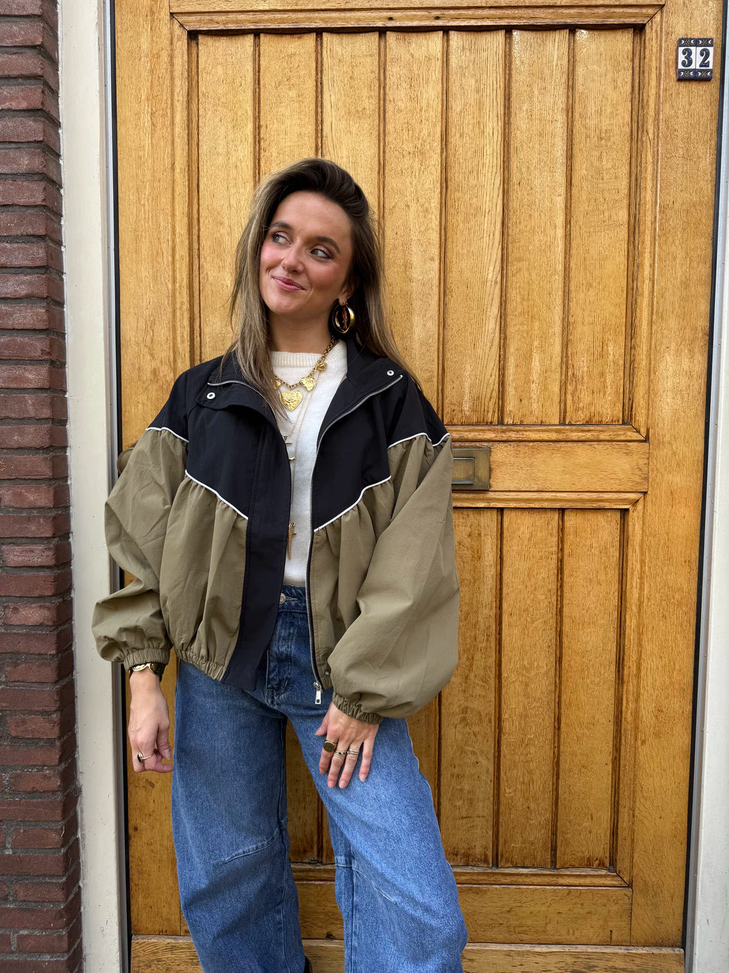 Louie bomber jas beige/zwart