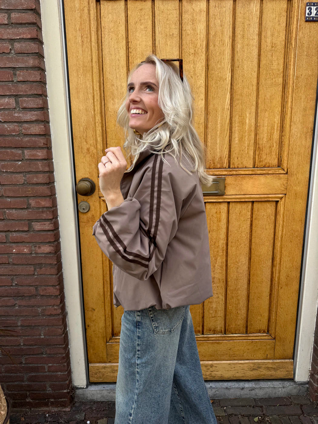 Riley gewatteerde bomber taupe/bruin streep