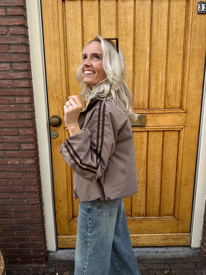 Riley gewatteerde bomber taupe/bruin streep