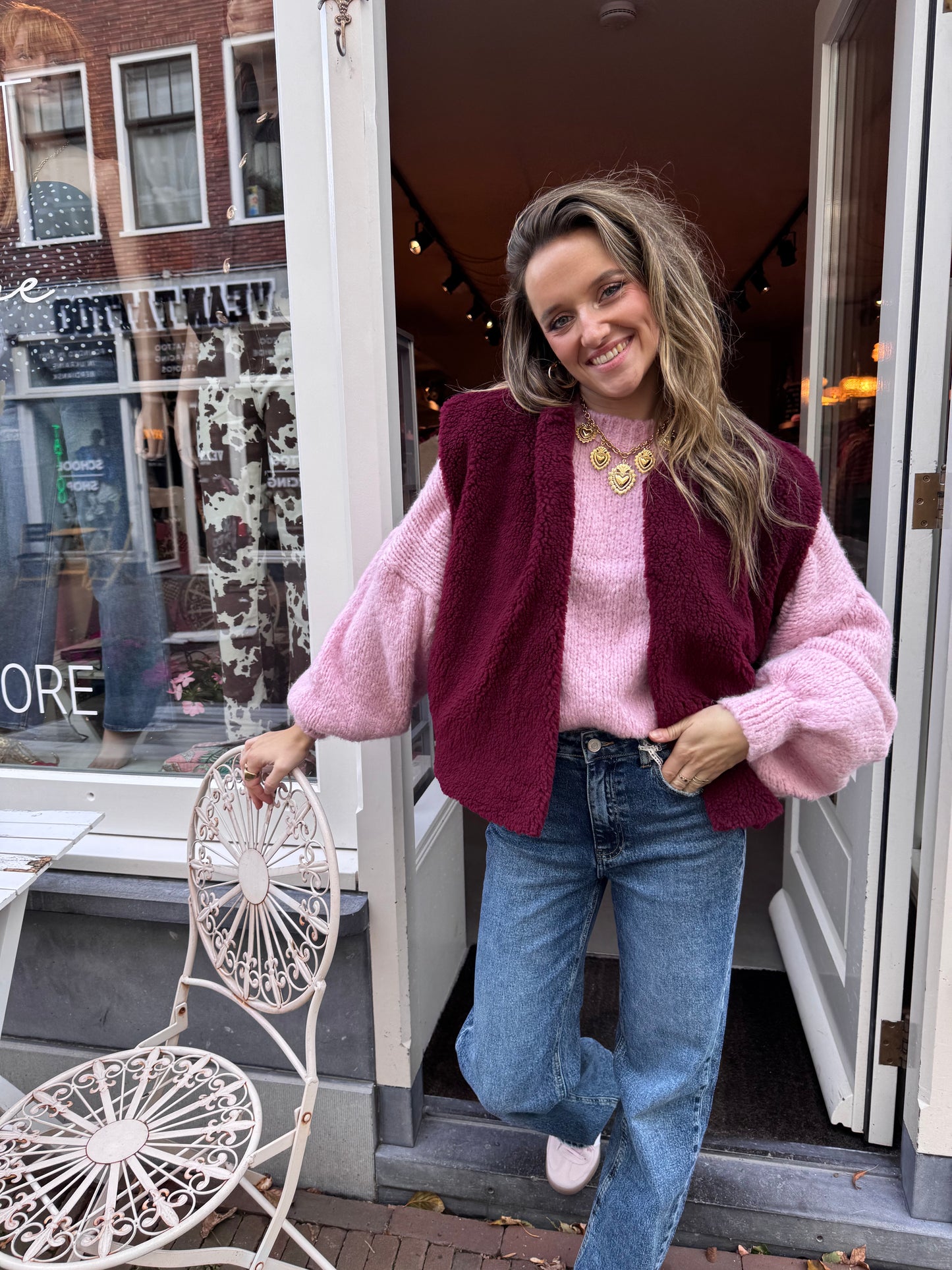 Fay teddy gilet bordeaux