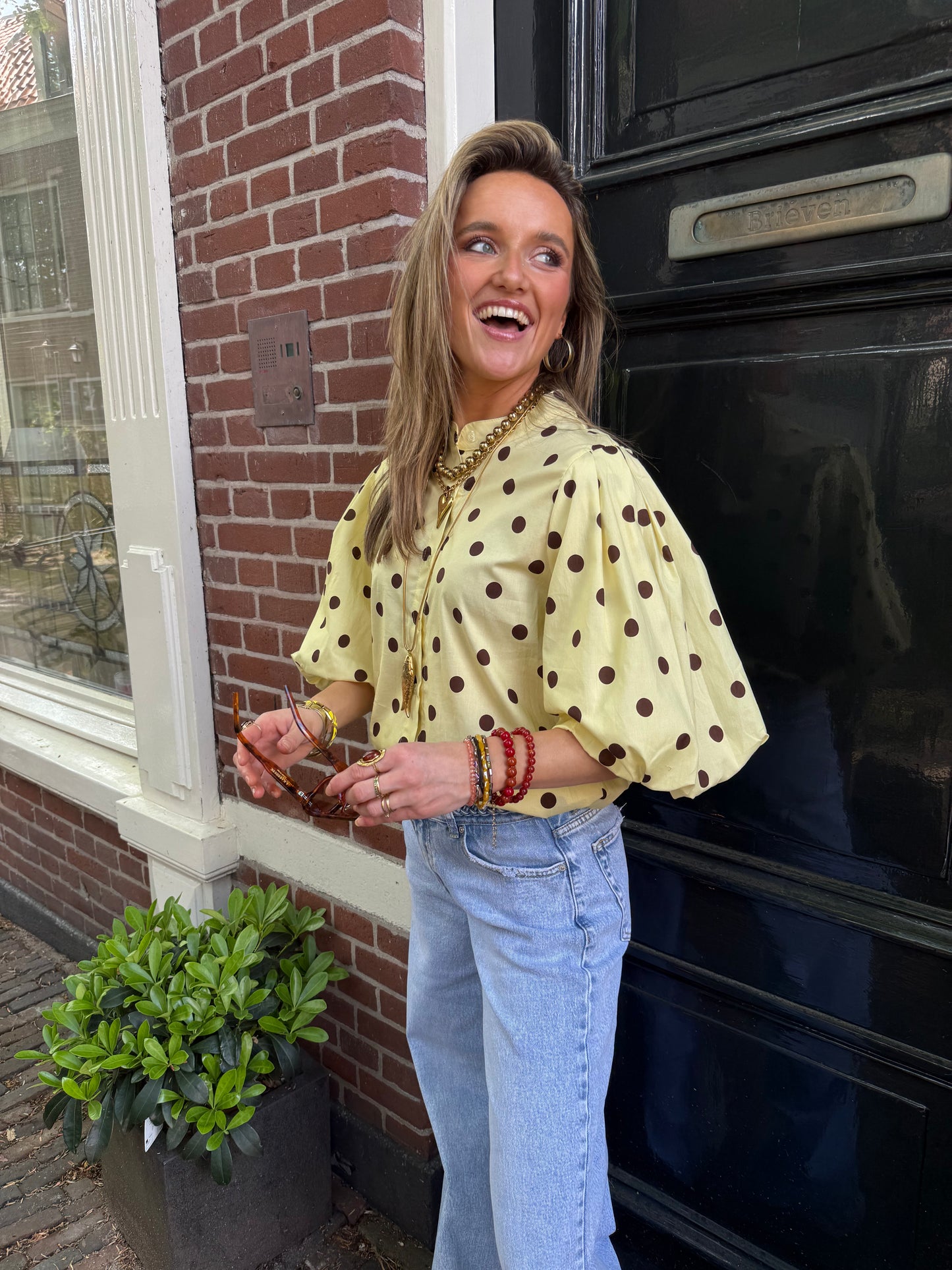 Mimi polkadot blouse geel/bruin