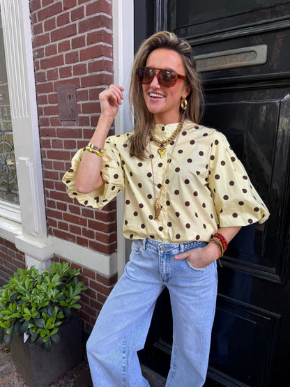 Mimi polkadot blouse geel/bruin