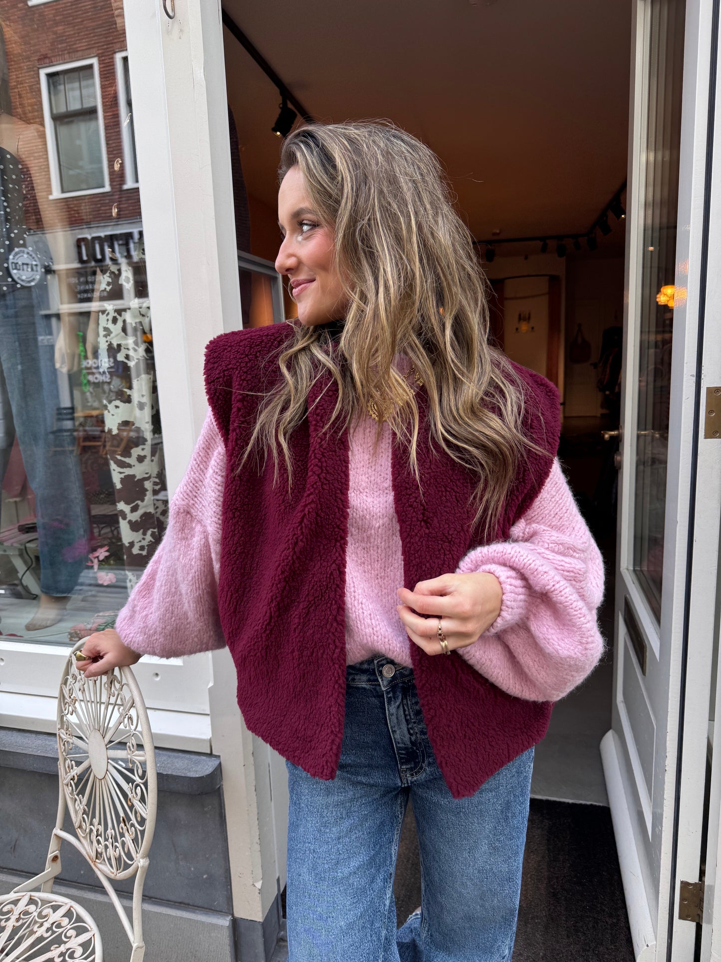Fay teddy gilet bordeaux