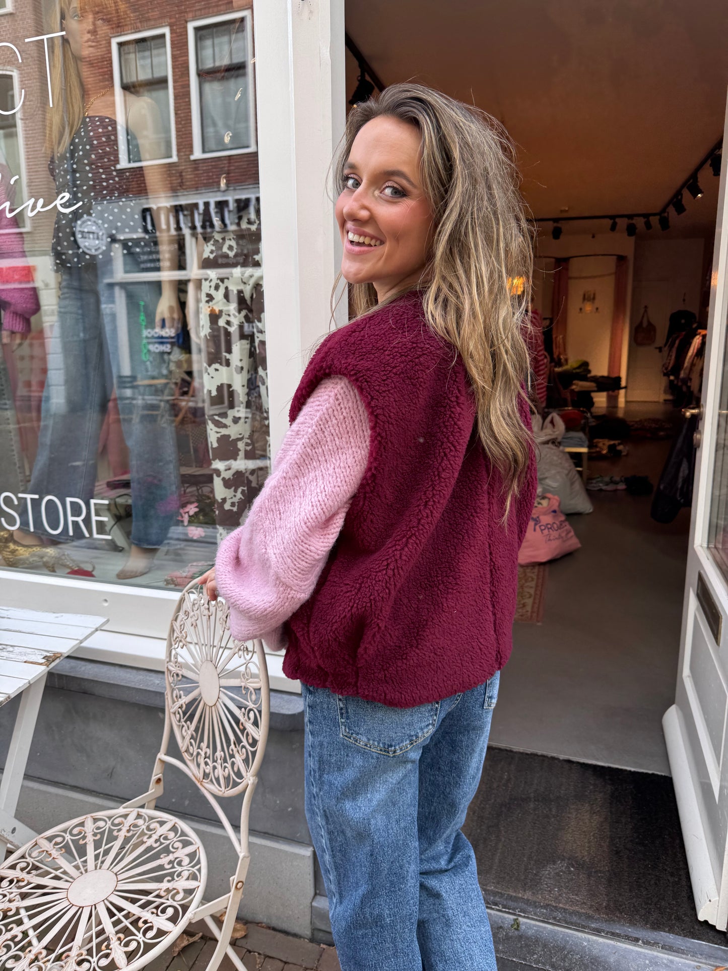 Fay teddy gilet bordeaux
