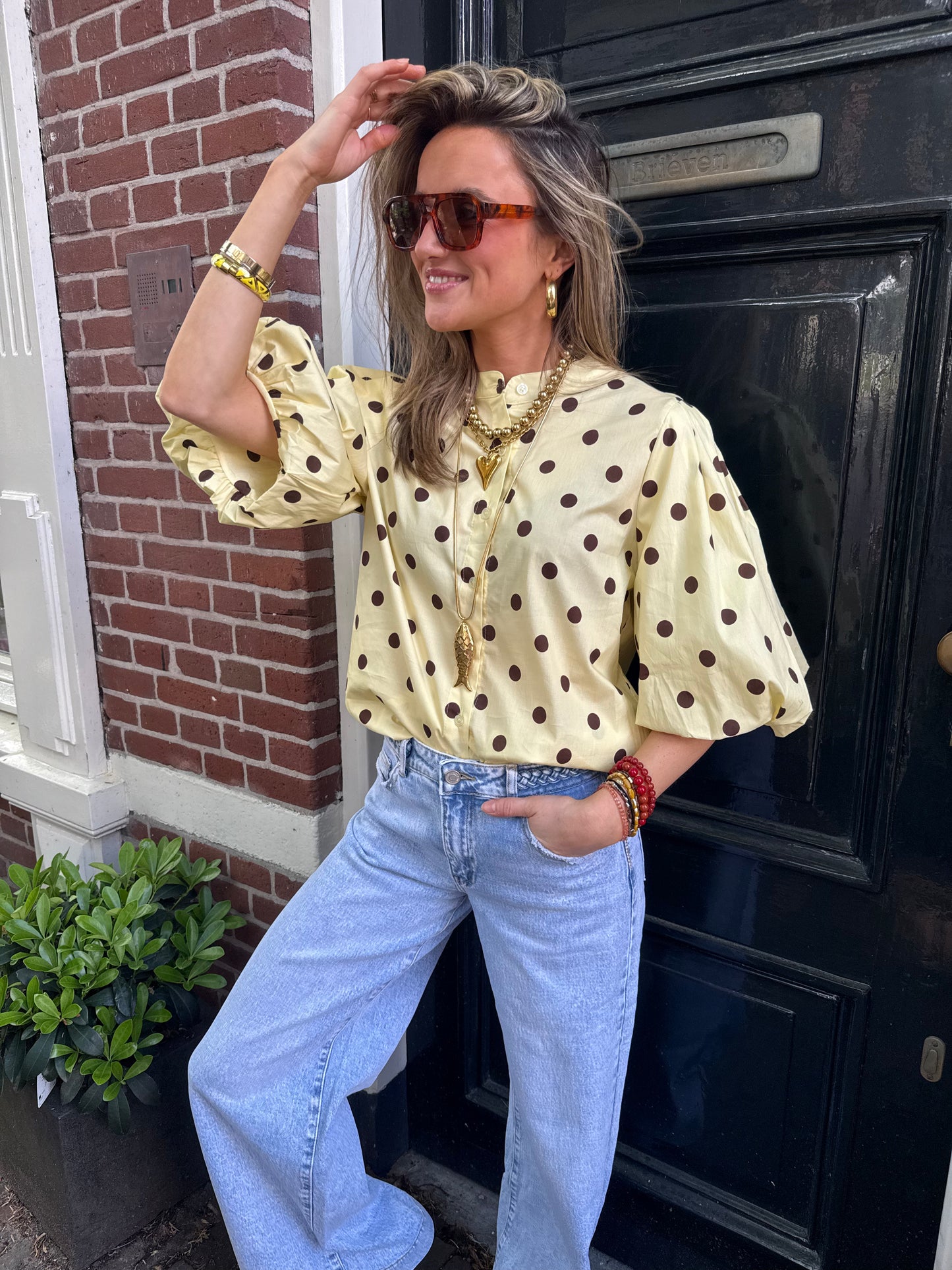 Mimi polkadot blouse geel/bruin