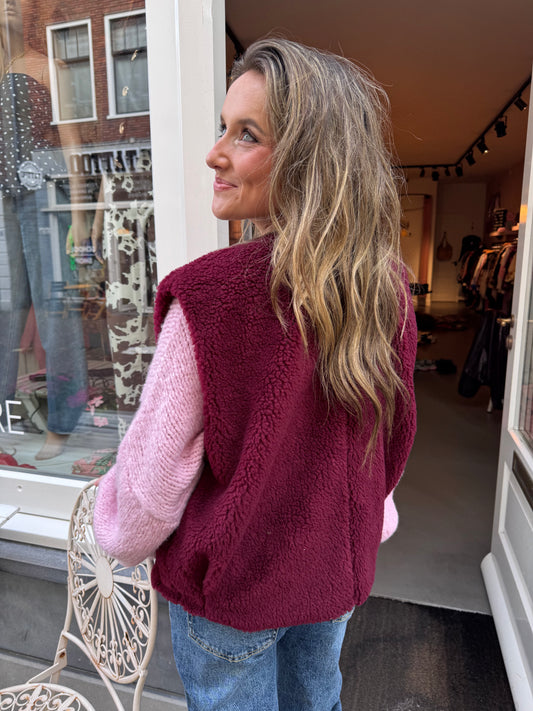 Fay teddy gilet bordeaux
