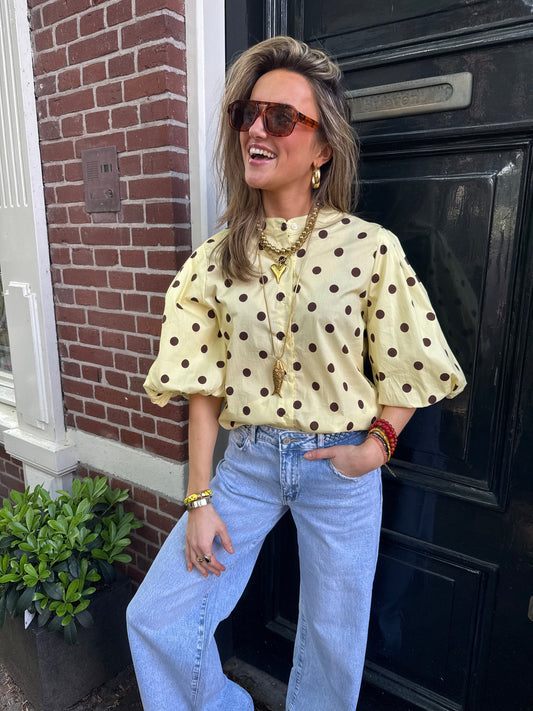 Mimi polkadot blouse geel/bruin