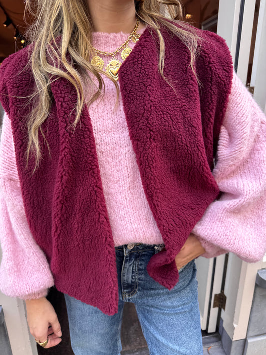 Fay teddy gilet bordeaux