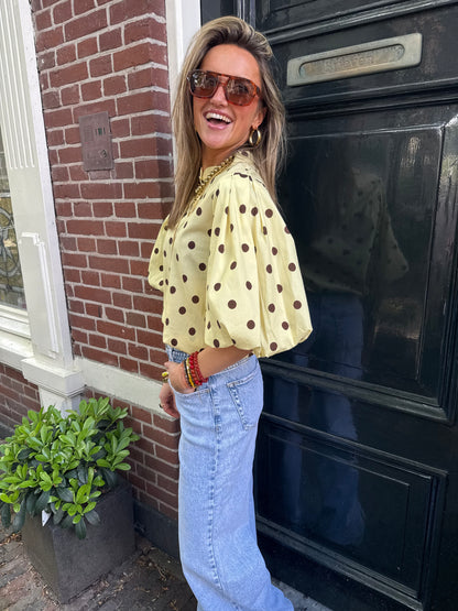 Mimi polkadot blouse geel/bruin