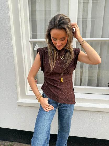 Lizzy glitter top chocolate brown