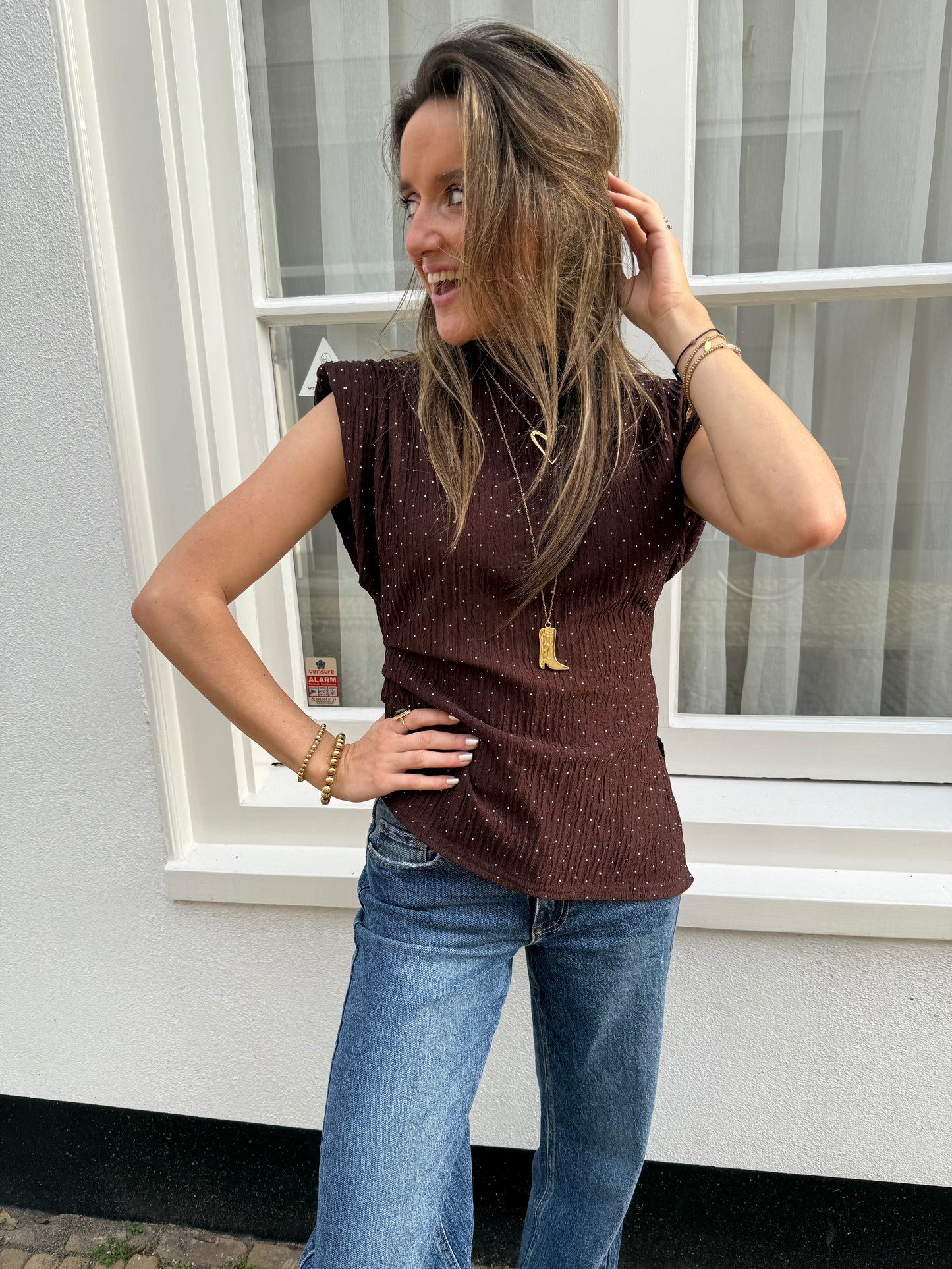 Lizzy glitter top chocolate brown