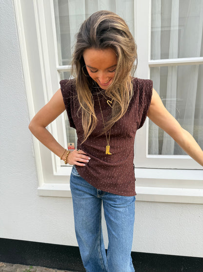 Lizzy glitter top chocolate brown