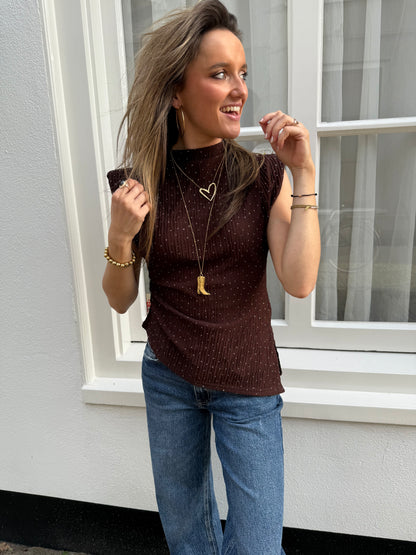Lizzy glitter top chocolate brown