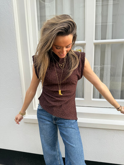 Lizzy glitter top chocolate brown